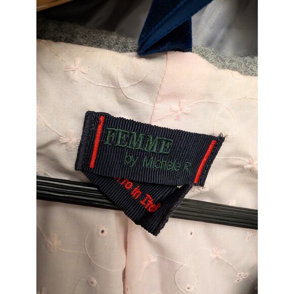 Femme by Michele R 100% Fur Rabbit Trim Double-Breasted Peacoat Gray Lined Cozy - Picture 3 of 9